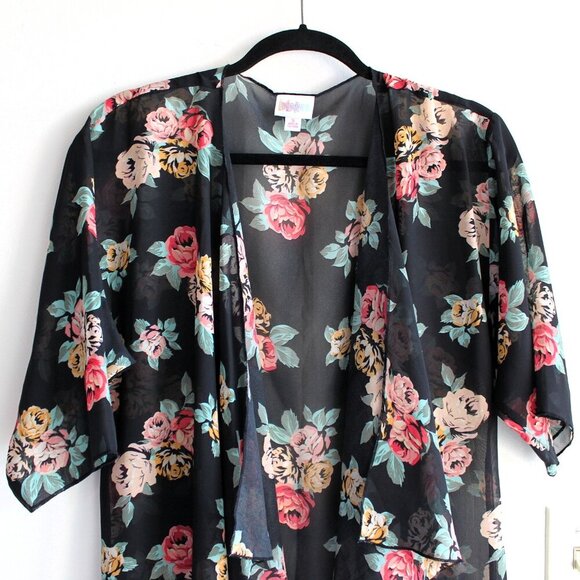 LulaRoe Kimono Women's Small Black with Floral Print - Picture 2 of 6